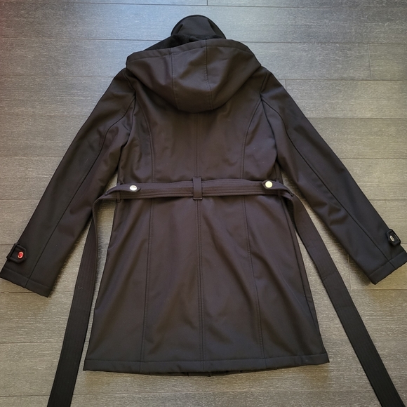 Michael Kors Women Black Full Zip Hooded Belted Fleece Lined Coat Jacket - Picture 10 of 14